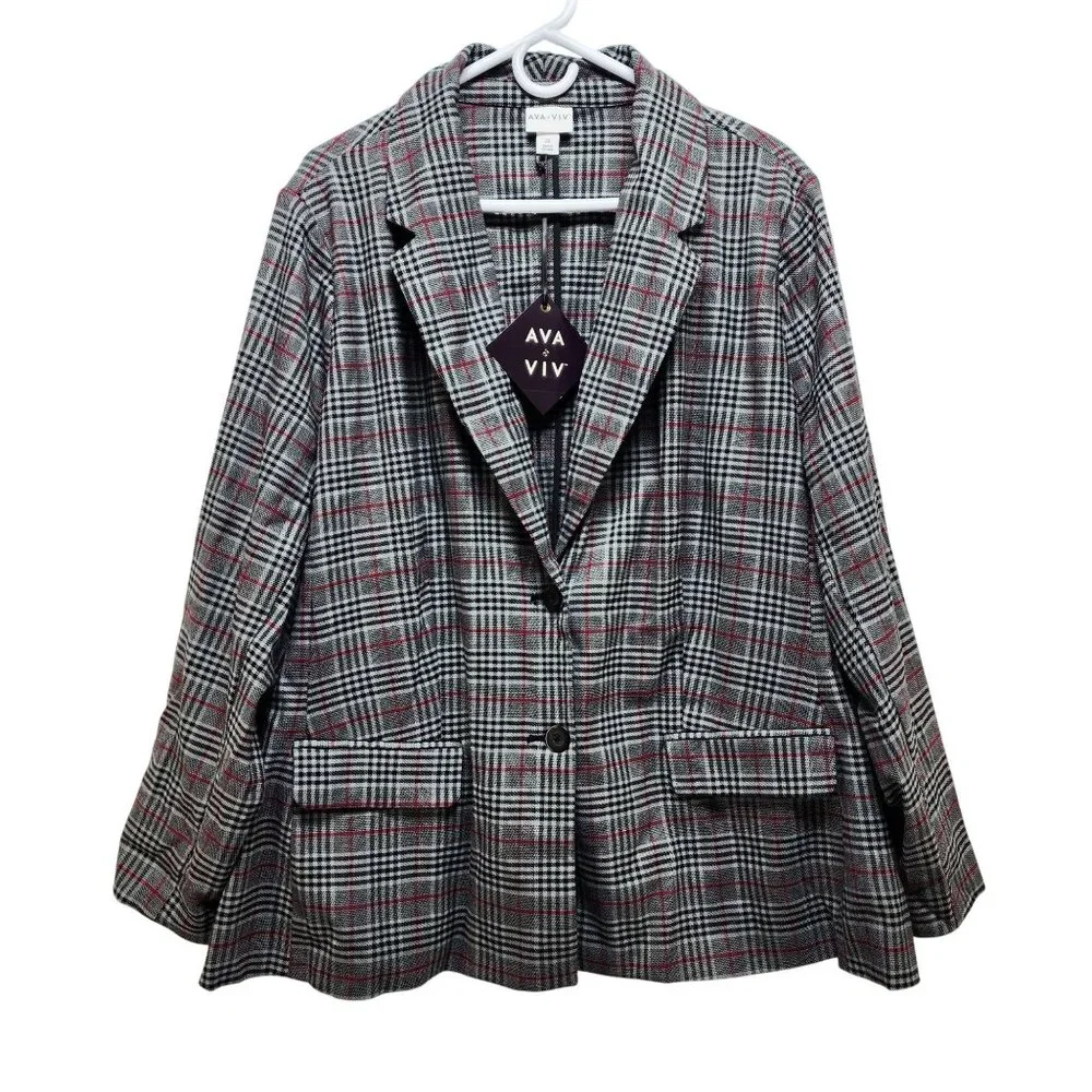Ava & Viv Women's Checkered Blazer - Black and Red - Picture 1 of 6